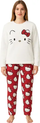 Obrázok produktu pre Hello Kitty - Pyžamo s dlhými nohavicami pre ženy, fleece TC1025 (46 DE - 48 DE) (biela/červená)