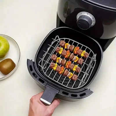 Produktbild von STUNQ® Luftfritteusen-Rack aus Edelstahl, 1 Set mit 4 Grillspießen, Grillrost für Heißluftfritteuse, Küchenzubehör