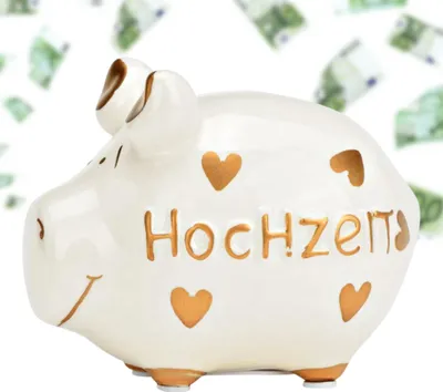 Produktbild von Spardose Sparschwein HOCHZEIT weiß, gold 12,5 cm