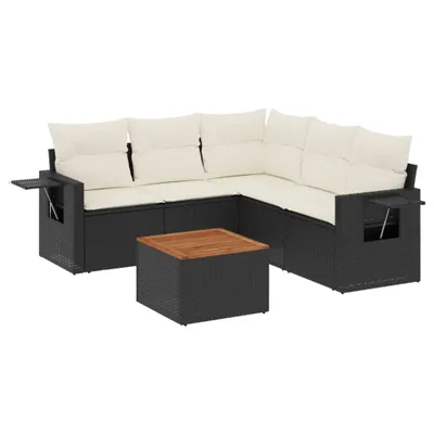 Produktbild von 6-tlg. Garten-Sofagarnitur mit Kissen Schwarz Poly Rattan