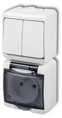 Produktbild von Karlik Junior Doppelschalter mit Steckdose Aufputz IP54 Weiß