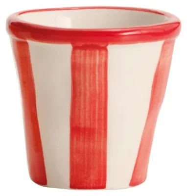 Produktbild von Safranfarbenes 6-teiliges Gläserset, Lido-Kollektion, gestreiftes Modell, handgefertigt in Civita Castellana, rote Farbe, für Kaffee und Desserts