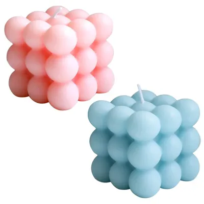 2 Bubble-Kerzen aus Sojawachs, dekorativ, rosa/blau