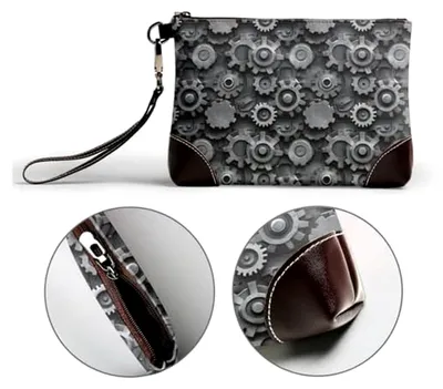 Produktbild von Damen-Clutch mit Retro-Zahnradmuster aus Leder