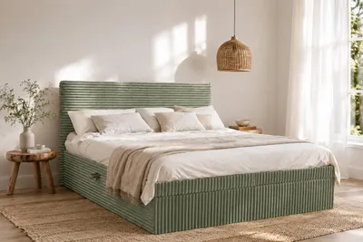 Zdjęcie produktu dla Łóżko kontynentalne TRENTO z funkcją przechowywania, bez zanóżka,  tkanina Velo, wiele kolorów Oliwkowy 200x200 cm