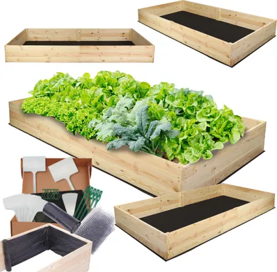 Produktbild von MODO24 Hochbeet Holz, Pflanzkasten, Massivholz, Kiefer, Kräuterbeet, Blumenkasten, Garten, Terrasse, 27x237x80 cm, Natur, ZP06