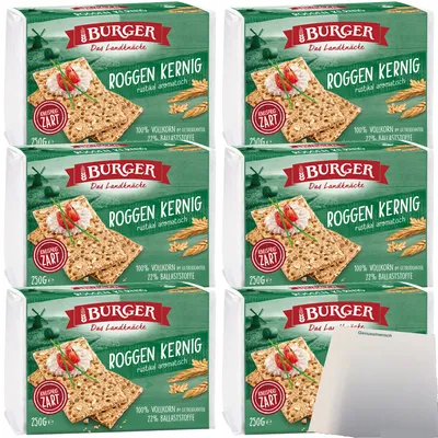 Produktbild von Burger das Landknäcke Roggen Kernig rustikal aromatisch 6er Pack (6x250g Packung) + usy Block