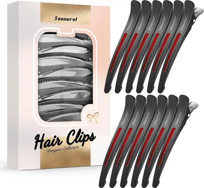 Image de 12 pièces Pince à cheveux Professionnel compartimenté Noir Rouge