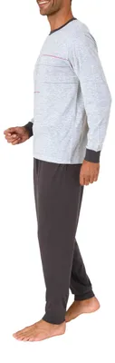 Produktbild von Eleganter Normann Herren langarm Schlafanzug Pyjama mit Bündchen und Frontprint ; grau , 58
