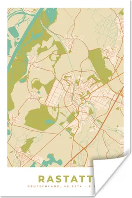 Produktbild von MuchoWow® Poster Karte - Rastatt - Jahrgang - Karte 120x180 cm - Kunstposter