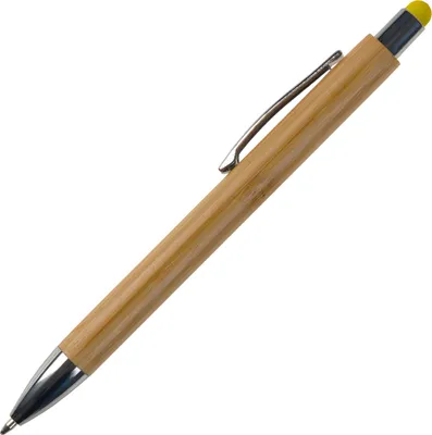 Produktbild von 5x Touchpen Holz-Kugelschreiber / Stylusfarbe: gelb