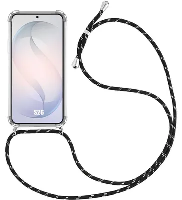 Image de Coque pour Samsung Galaxy S26, Protection Renforcée TPU Antichoc Transparent avec Cordon Noir