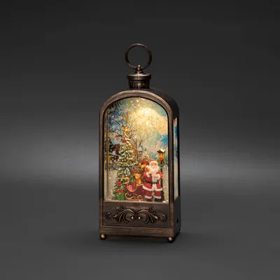 Produktbild von Konstsmide LED Wasserlaterne "Santa und Baum", braun, wassergefüllt, 5h Timer, 1 warm weiße Diode, batteriebetrieben & USB, Innen  - 4279-000