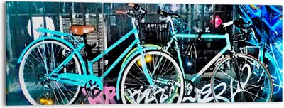Produktbild von Bild auf Leinwand - Leinwandbild - Fahrräder Graffiti Straße Wand - 150x50cm - Wand Bild - Wanddeko - Leinwanddruck - Bilder - Kunstdruck - Wanddekoration - Leinwand bilder - Wandkunst - CA150x50-2949