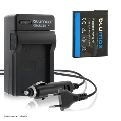 Produktbild von 1x Akku + Lader für Sony NP-BN1 DSC-WX150, DSC-WX200, DSC-WX220 600 mAh