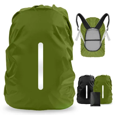 Produktbild von Rucksack Regenschutz wasserdicht Schulranzen Regenhülle mit Reflexstreifen L 41-55L Schwarz Militärgrün 2 Stück
