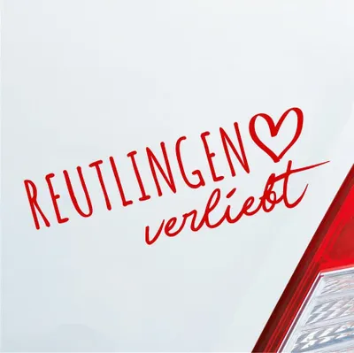Produktbild von Auto Aufkleber Reutlingen verliebt Herz Stadt Heimat Liebe Car 19x6 cm Rot Sticker Heckscheibenaufkleber