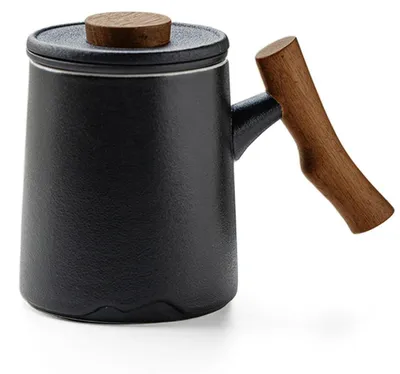 Immagine prodotto di Tazze con coperchio e filtro, capacità 360 ml, in Vetroceramica, colore nero, con manico in legno