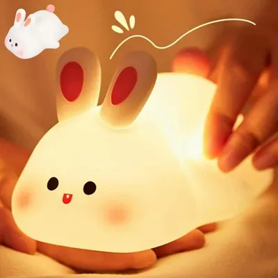 Produktbild von Kaninchen-Nachtlicht aus Silikon, LED, USB-aufladbar, Touch-Steuerung, warmweiß – Kinderzimmerlampe