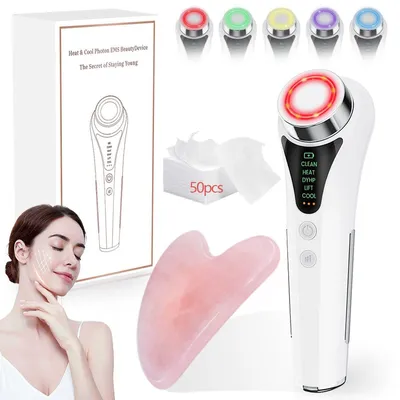Produktbild von 6-in-1 Gesichtsmassagegerät mit EMS,RF,LED in 5 Farben,Wärme & Kühlung Elektrisches Gesichtstool für tägliche Pflege & entspannende Massage