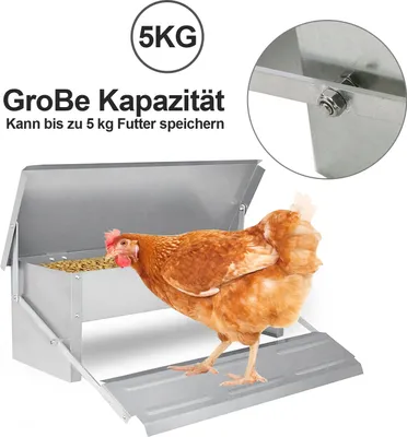 Produktbild von TolleTour Futterautomat Hühner 5kg Automatischer Futtertröge - Hühner Futterspender aus Verzinkter Stahl für Geflügel, wasserdicht und rattensicher