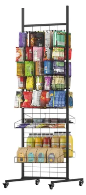 Gitterwand-Display-Standregal, doppelseitig, 50 Haken, 4 Ablagen