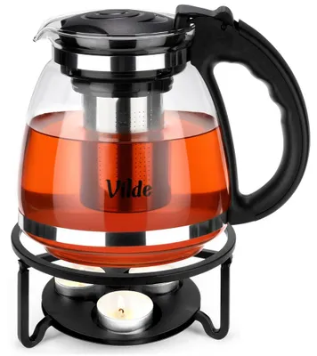 Produktbild von Vilde | Teekanne mit Sieb 1,5 L - Glaskanne mit Stövchen - Schwarz