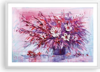 Produktbild von Gerahmtes Poster - Weißer Rahmen - Pastos Blumen Rosa - 70x50 cm - Wand Bild - Wanddeko - Wandbilder - Kunstposter - Wandposter - Bilderrahmen - Bilder - Kunstdruck - Wanddekoration - P2WAA70x50-4530