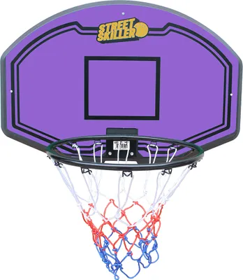 Produktbild von STREETSKILLER Basketballkorb mit Brett & Wandhalterung, 92x61 cm Rückwand, 43 cm Stahlkorb, robustes Netz, für Innen & Außen violett/gelb | SSK-25