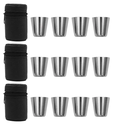Produktbild von Metallbecher aus Edelstahl, 12 Stück, 30 ml, mit Deckeln, für Camping