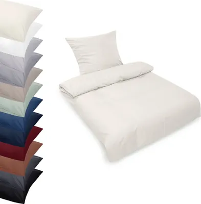 Produktbild von Bettwäsche Set 155x200-80x80cm 100% RENFORCE Baumwolle Kissenbezug Bettbezug, Farbe: Creme