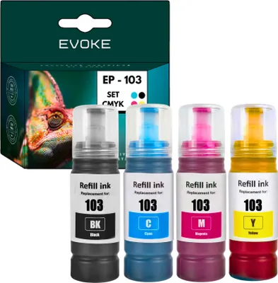 Produktbild von 4x inkoustová náplň pro tiskárnu Epson 103 | sada černá + barevná | náhrada za EcoTank L3251 L3250 L3150 L3151 L3260 L3256
