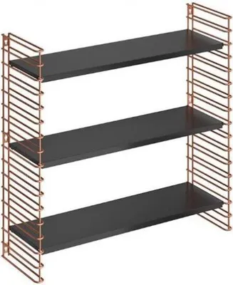 Produktbild von METALTEX 377608341 Bücherregal TOMADO mit 3 schwarzen Böden u. Seitengittern in kupfer / Hängeregal / TOMADO-Regalsystem