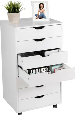 Zdjęcie produktu dla COSTWAY mobilny kontenerek z 7 szufladami i kółkami, mobilna szafka na dokumenty szafka biurowa z szufladami mobilna szafka na kółkach komoda z szufladami biała