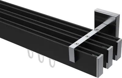 Produktbild von Interdeco Innenlaufstange / Gardinenstange mit Innenlauf Schwarz / Chrom, Typ Smartline Paxo (Kappe), 14x35 mm 3-läufig, 400 cm
