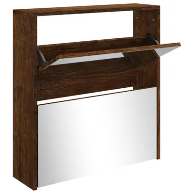 Produktbild von Schuhschrank mit Spiegel 2 Fächer Räuchereiche 63x17x67 cm