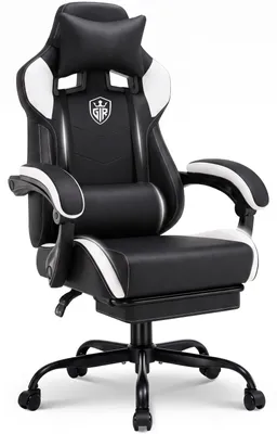 Zdjęcie produktu dla Krzesło gamingowe - GTF01. Ergonomiczne krzesło biurowe - z podnóżkiem - regulacja wysokości - obrotowe - podłokietniki z sztucznej skóry - maksymalne obciążenie 150 kg - kolor biały