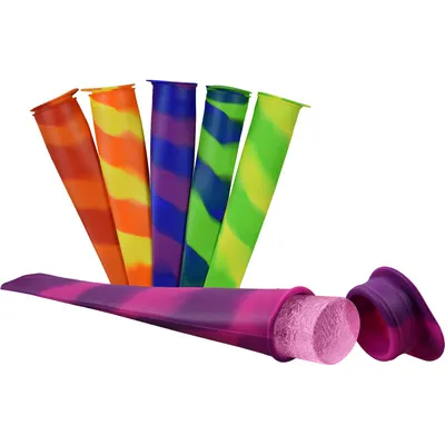 Produktbild von 6x Eis-Pops Set Eis am Stiel zum selber machen - flexible BPA freie Silikonformen mit Deckel