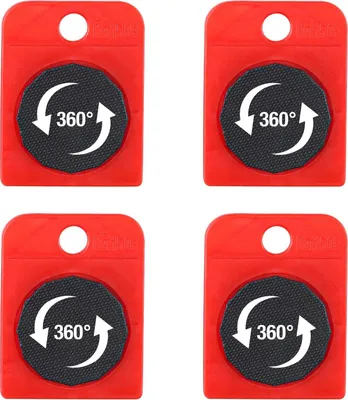 Four red furniture dollies with black circular pads are arranged in a two-by-two grid against a white background.