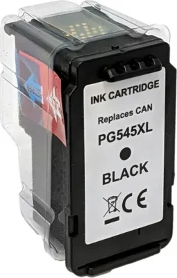 A black ink cartridge with a clear plastic protective cover.