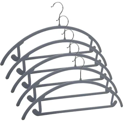 Produktbild von (5er-Pack) Kleiderbügel aus Kunststoff ohne Schulterwölbung – Chromhaken, rutschfest, platzsparend, robust, abgerundete Bügel für Pullover, Mäntel, Jacken, Hosen, Hemden, Kleider, schwarz