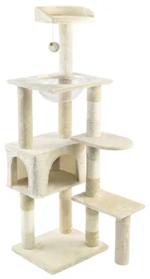 Image de VOUNOT® Grand arbre à chat pour chats, Arbre à chat avec tronc en sisal, 138cm, Beige