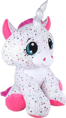 Productafbeelding van Take Me Home Eenhoorn Pluche Knuffel, wit en roze, 70 cm, met sterrenpatroon