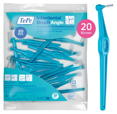 Produktbild von 20-Pack TePe Interdentalbürste Angle Blau, ISO-Größe 3, 0,6mm, Zahnzwischenräume