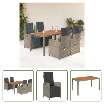 Produktbild von The Living Store 5-tlg. Garten-Essgruppe mit Kissen Grau Poly Rattan