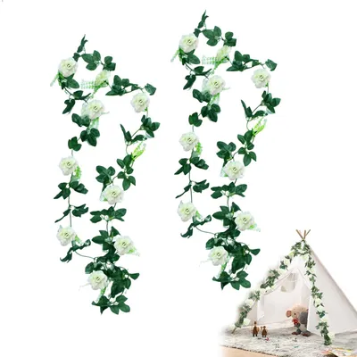 Imagen del producto de Guirnalda de flores artificiales con eucalipto blanco y rosas, 2 unidades de 180 cm, ideal para decoración de bodas