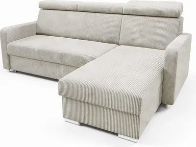 Zdjęcie produktu dla LIKMA Narożnik 213 cm Beżowy Rozkładany MAKO Kształt L z Funkcją Spania (190x125 cm) i Pojemnikiem na Pościel Sofa z Regulowanymi Zagłówkami