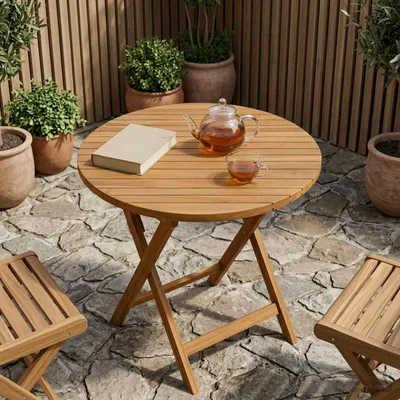 Image de Plateau de table, diamètre 70 cm, forme ronde, en bois d'acacia massif, finition naturelle