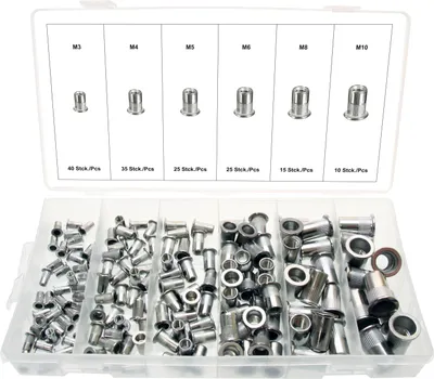 Produktbild von Nietmuttern-Sortiment Einnietmuttern Satz / EDELSTAHL Gewinde M3-M10 150-tlg.