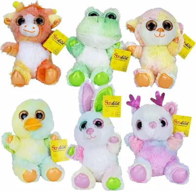 Produktbild von 6 Stück Tier Sortiment glitzernde bunte Plüschtiere - ca. 18 cm